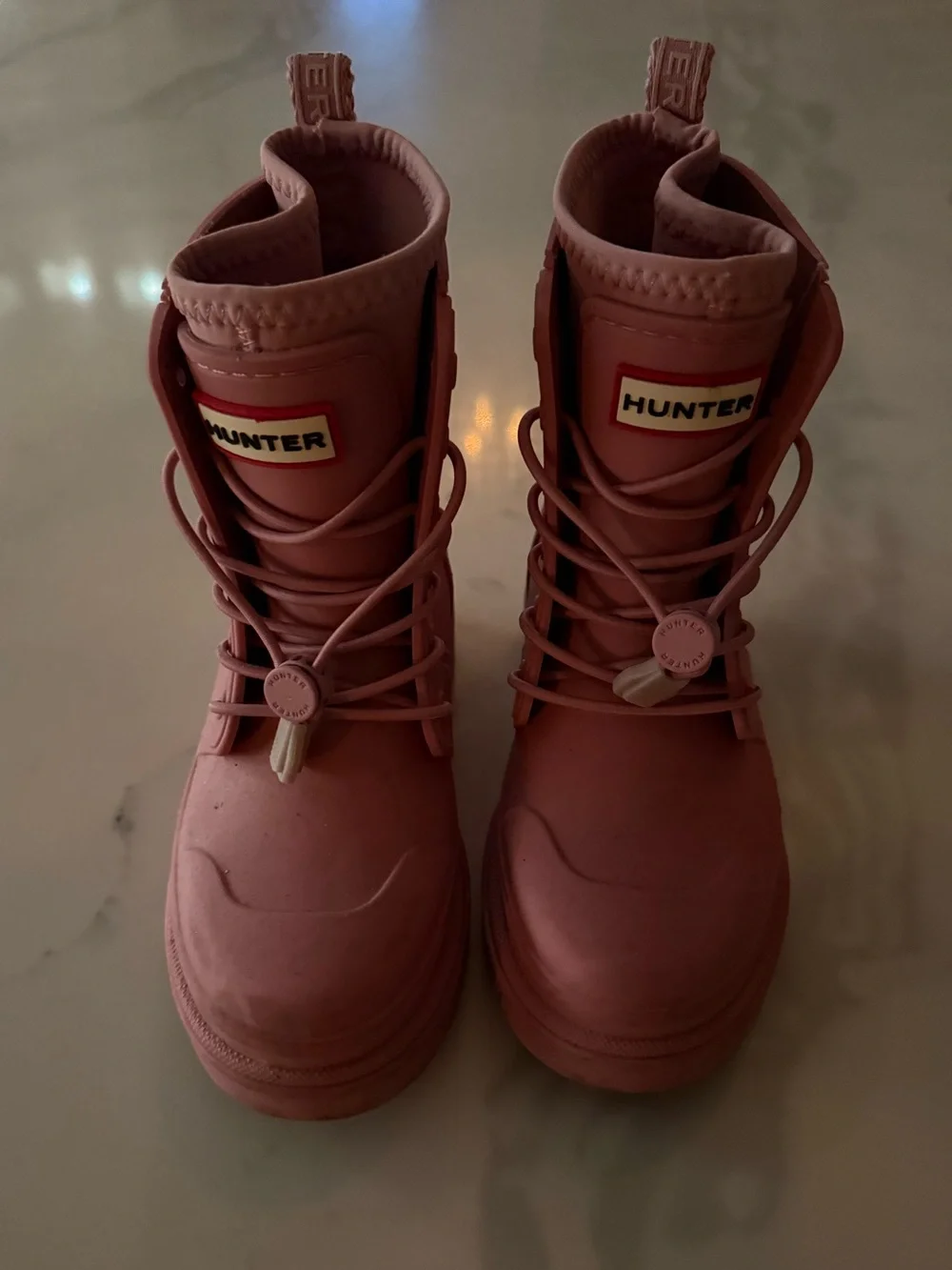 Hunter Kids' Pink Lace-Up Waterproof combat style Boots